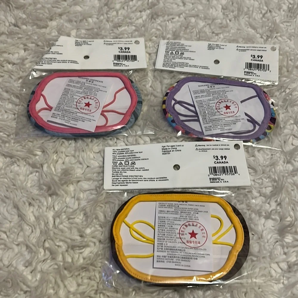 Ty Beanie Boo Face Masks Set of 3 0104